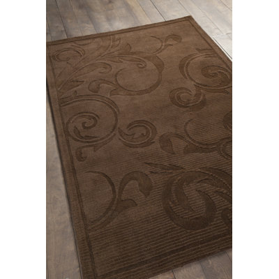 Loocho Authentic Hand-Tufted Handmade Chocolate & Beige Modern Geometric Ribbed Wool Area Rug