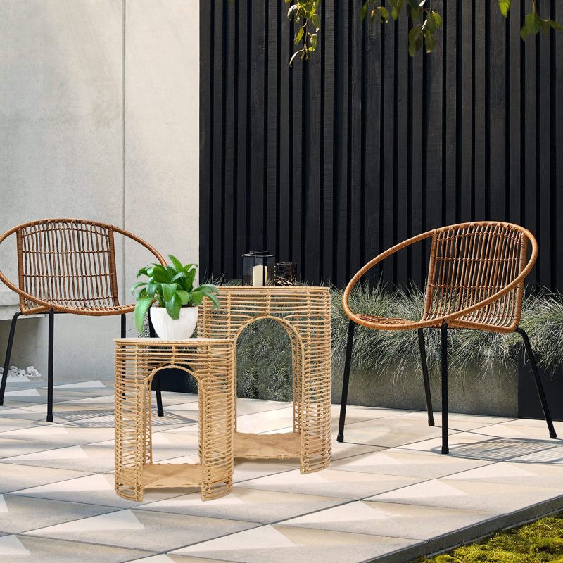 Set of 2 PE Rattan Outdoor Side Table with Storage