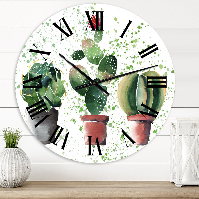 Three Cacti In Clay Pots - Horloge murale traditionnelle, Moyen