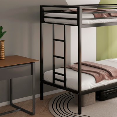 Twin Over Twin Bunk Bed Metal, Twin Over Twin Bunk Bed With Ladder And Guardrails, Easy Climbing