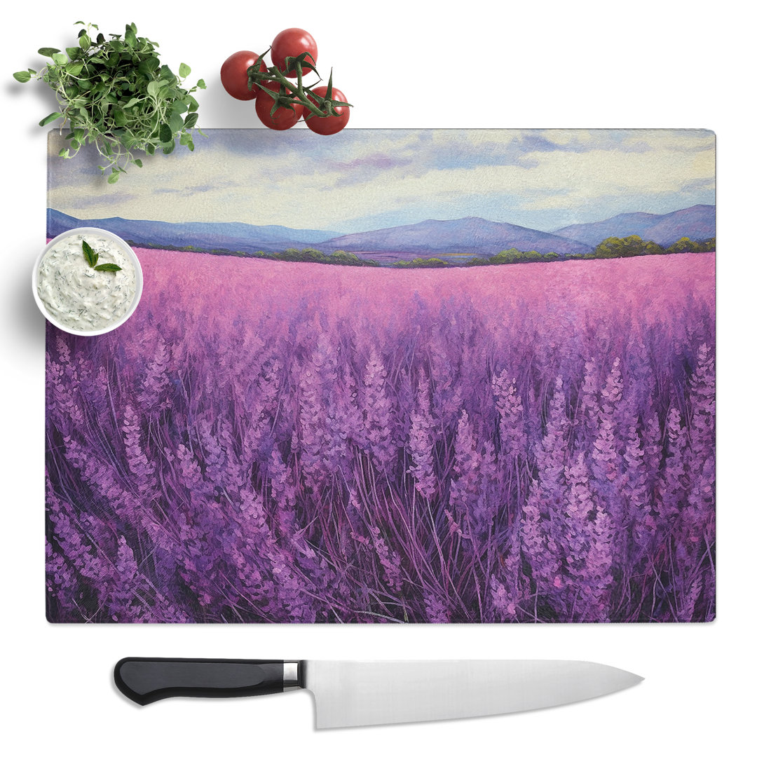 Lavender Flower Colour Field  Glass Chopping Board