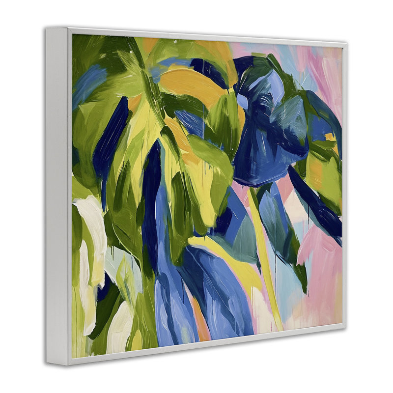 Feuilles tropicales superposées, estampe numérique par Ramona Murdock, H 11 po x l 14 po, Giclée encadrée blanc bord de mer