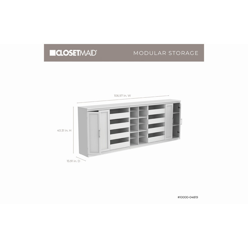 Modular Storage 106.97" W 18-Shelf Wood Closet System, White