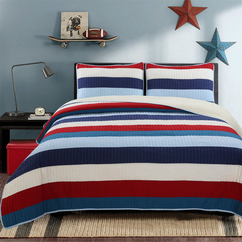 Williamsburg Cotton Striped Quilt, Twin Quilt + 1 Sham