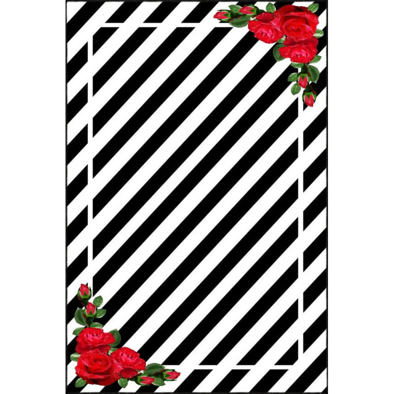Tapis décoratif à rayures géométriques roses et noires, Tapis de couloir 2 pi 6 po x 6 pi 7 po