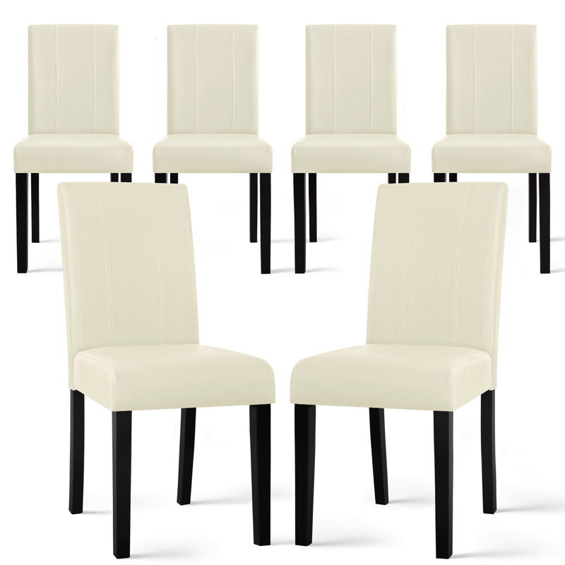 Modern Faux Leather Waterproof Upholstered Dining Chair (Set of 6), Ivory