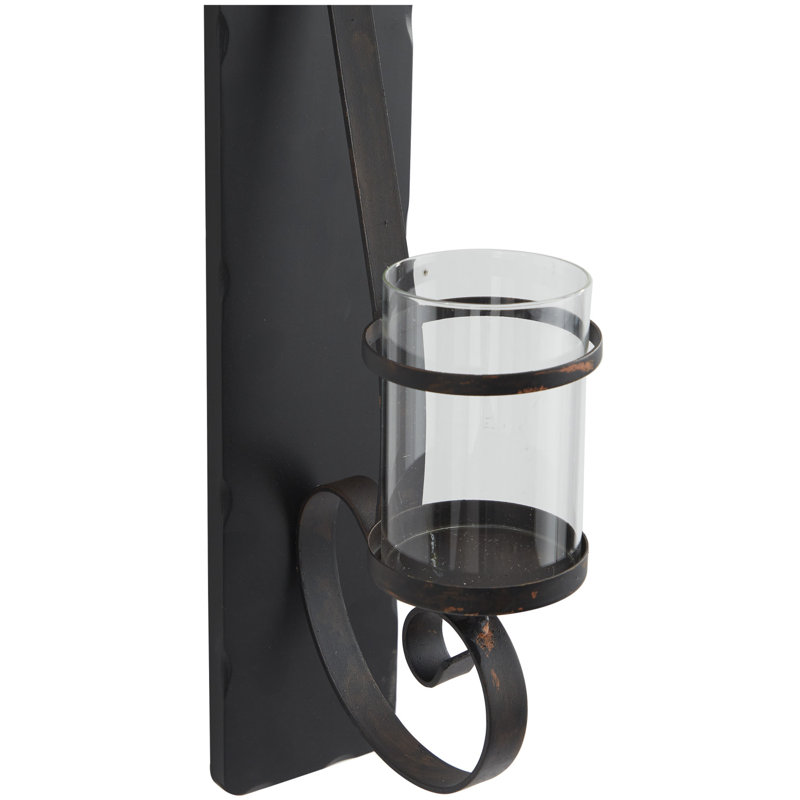Metal Long Pillar Scroll Indoor Outdoor Black Wall Sconce
