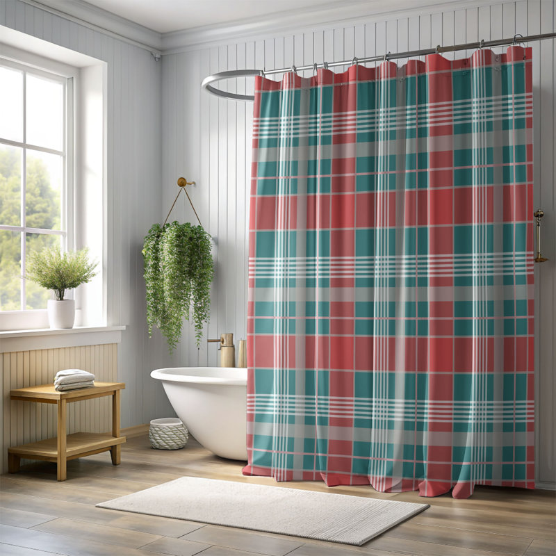 Rideau de douche Pink Holiday Tartan, H 74 po x l 71 po