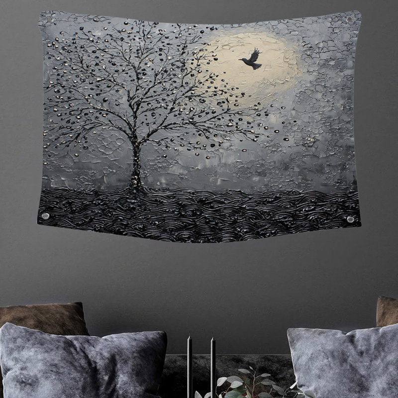 Tapisserie murale arbre clair de lune - décoration murale nature, H 88 po x l 104 po
