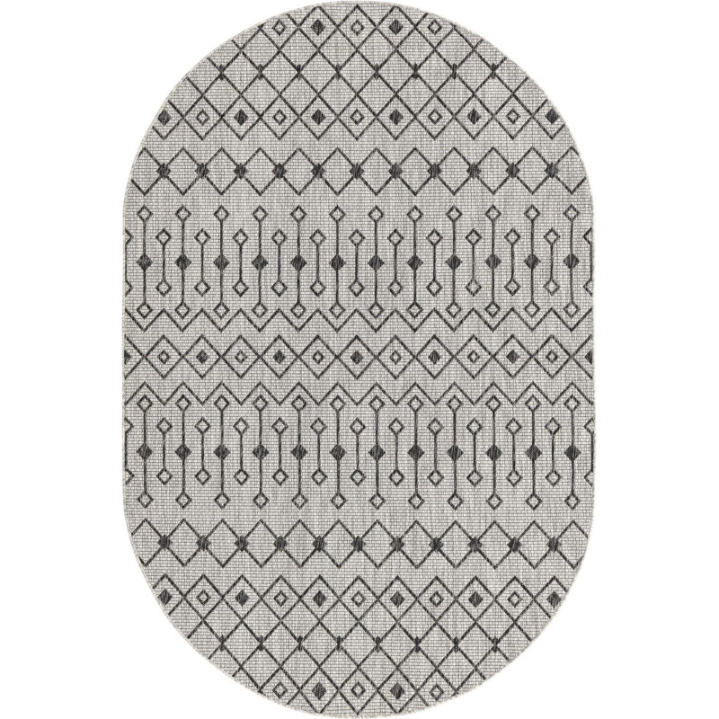 Outdoor Preen Area Rug Char Color, Oval 5'3" x 8'