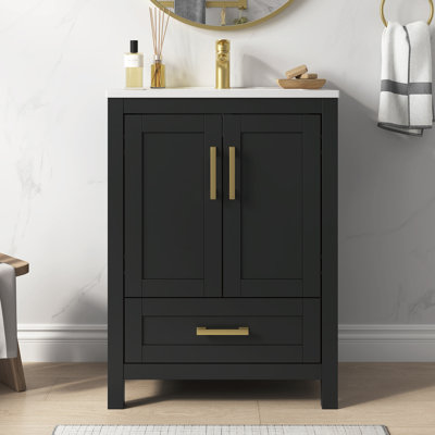 Sirois 25" Black Single Sink Bathroom Vanity With Solid Surface Composite Top
