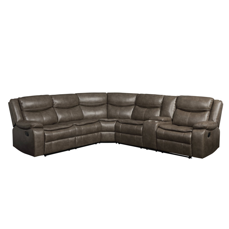 Luxurious Taupe Leather-Aire 3-Piece Tufted Sectional with Cup Holders
