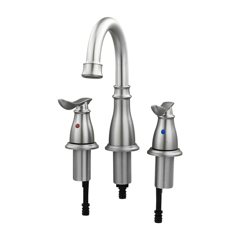 Double Handle Bathroom Sink Faucet with Drainer, Silver