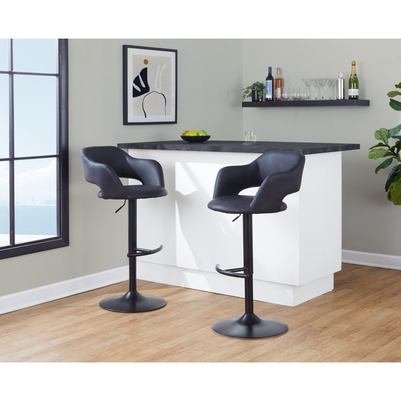 Margarite Adjustable Black Faux Leather Swivel Barstool Set