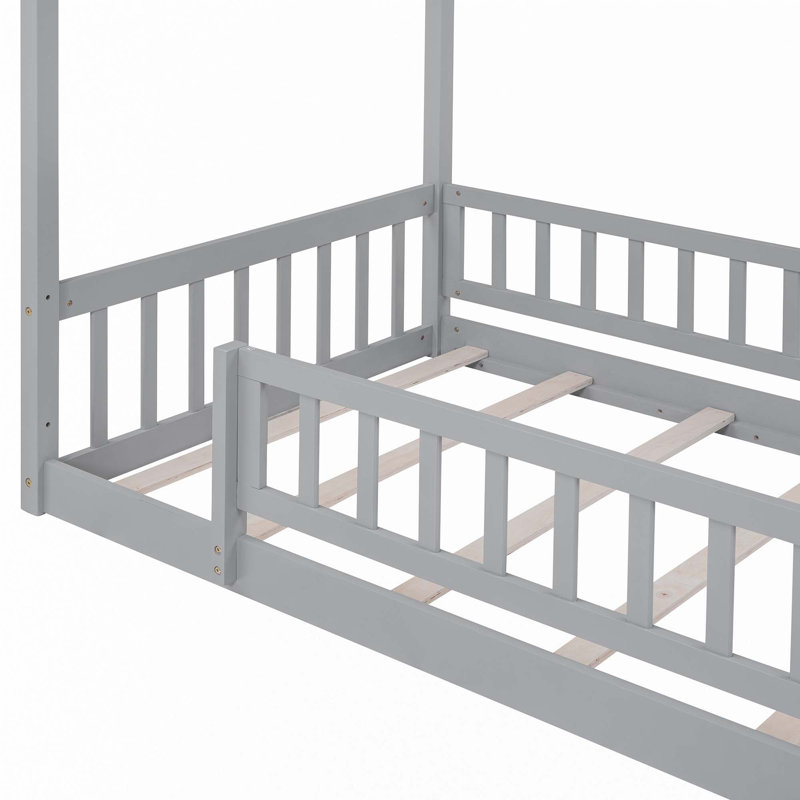 Cadre de lit en bois avec clôture, Gris, Simple