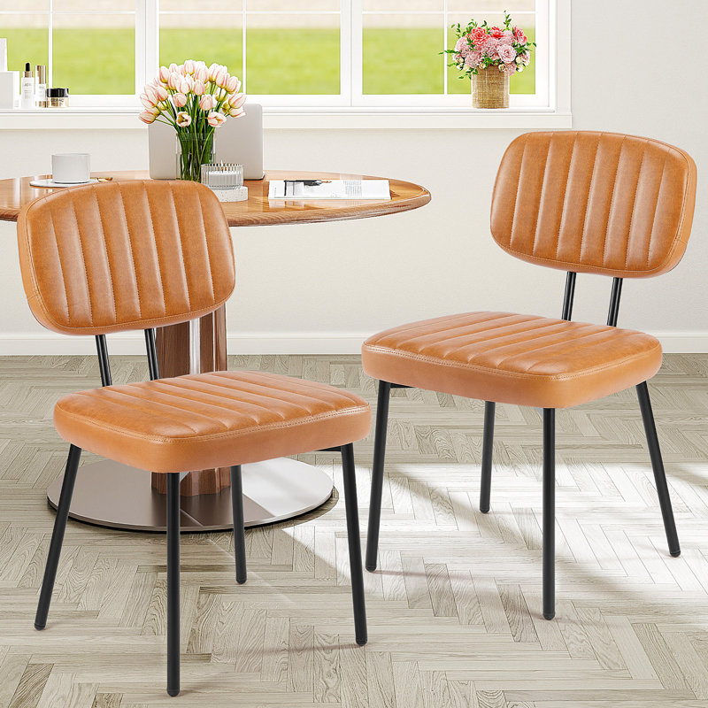 Dining Chairs Set Of 2, Upholstered Mid Century Modern Kitchen Dining Room Accent Chairs With Faux Leather Cushion Seat & Metal Legs For Kitchen, Living Room