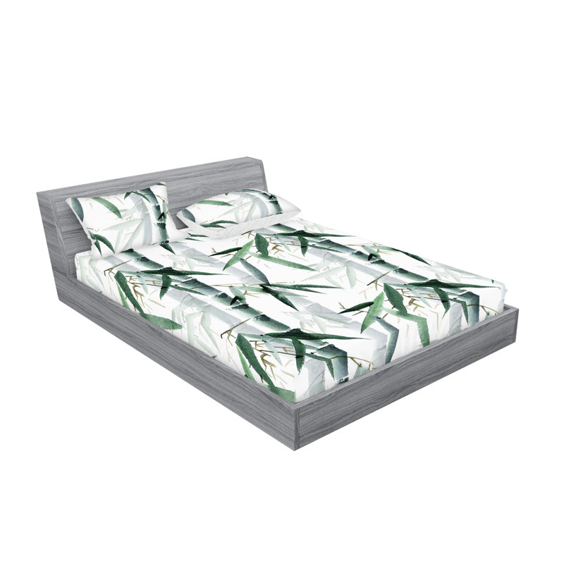 Drap-housse et taies décoratives 3 pièces Ambesonne, Vert réséda, blanc / floral