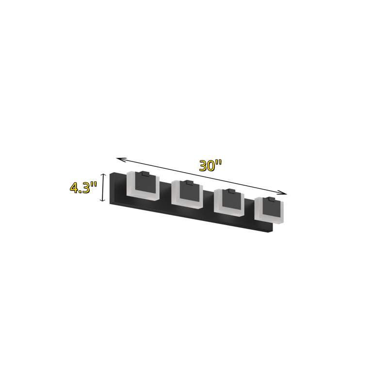 Applique murale moderne à hauteur réglable 4 lumières, H 3,5 po x l 29,9 po x P 4,3 po, Quatre lumières