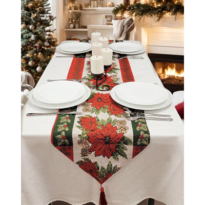 Poinsettia Christmas Table Runner F07M5-8G