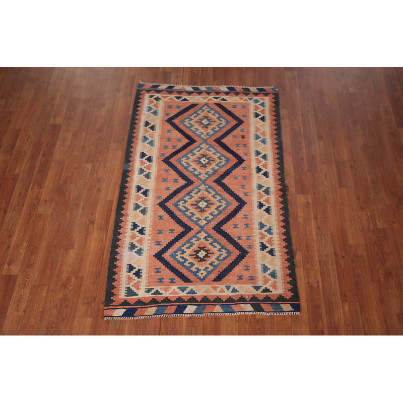 Pink Geometric Wool Kilim  Rug 3x5