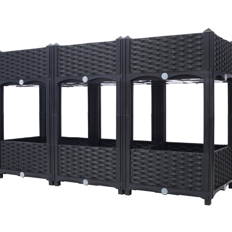 27.7" High Raised Beds: 47.2"X15.7" Black Polypropylene With Drainage For Veggies, Flowers, Herbs, Easy To Assemble Outdoor Planters Garden 47.2"X15.7"X27.7" Drainage, Ideal Veggie, Flower, Herb