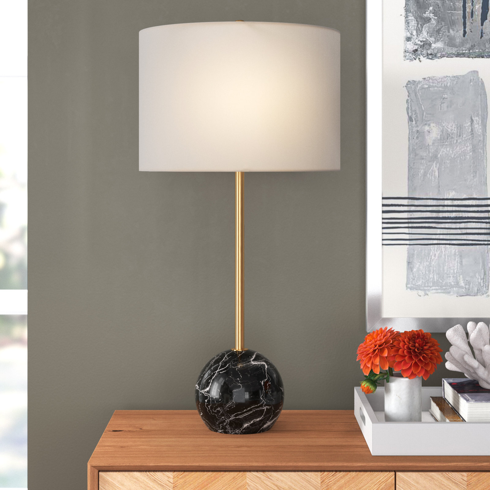 Hilda Marble USB Table Lamp, Gold/Black