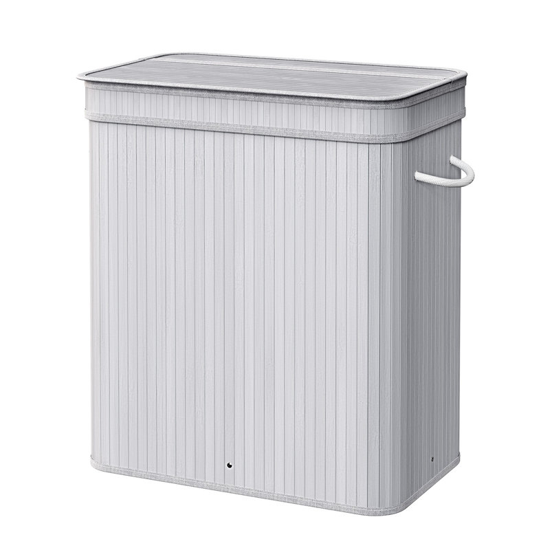 Bamboo Laundry Basket, Gray, 24.4" H x 22" W x 13.8" D