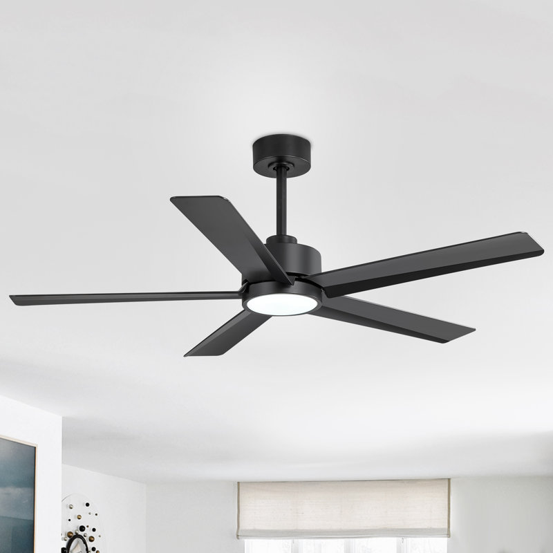 Ventilateur de plafond 52 po avec lumières DEL Ulker, Noir, Noir