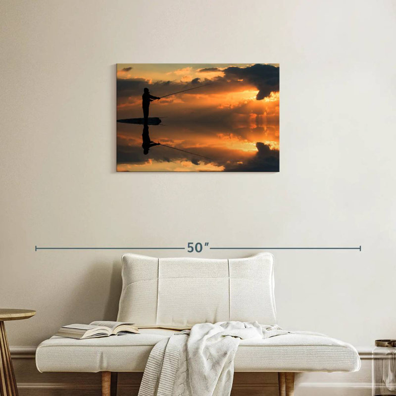 Senne pêche au coucher du soleil, H 20 po x l 30 po