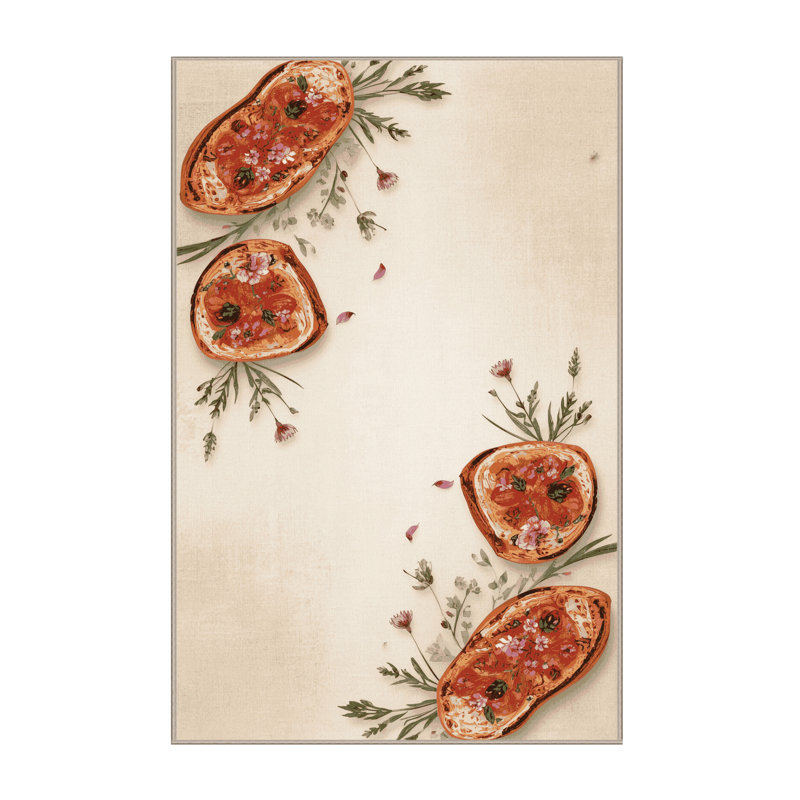 Machine Washable Aedan Bruschetta French Country Floral Rug in Beige – Beige Binding, 8x10