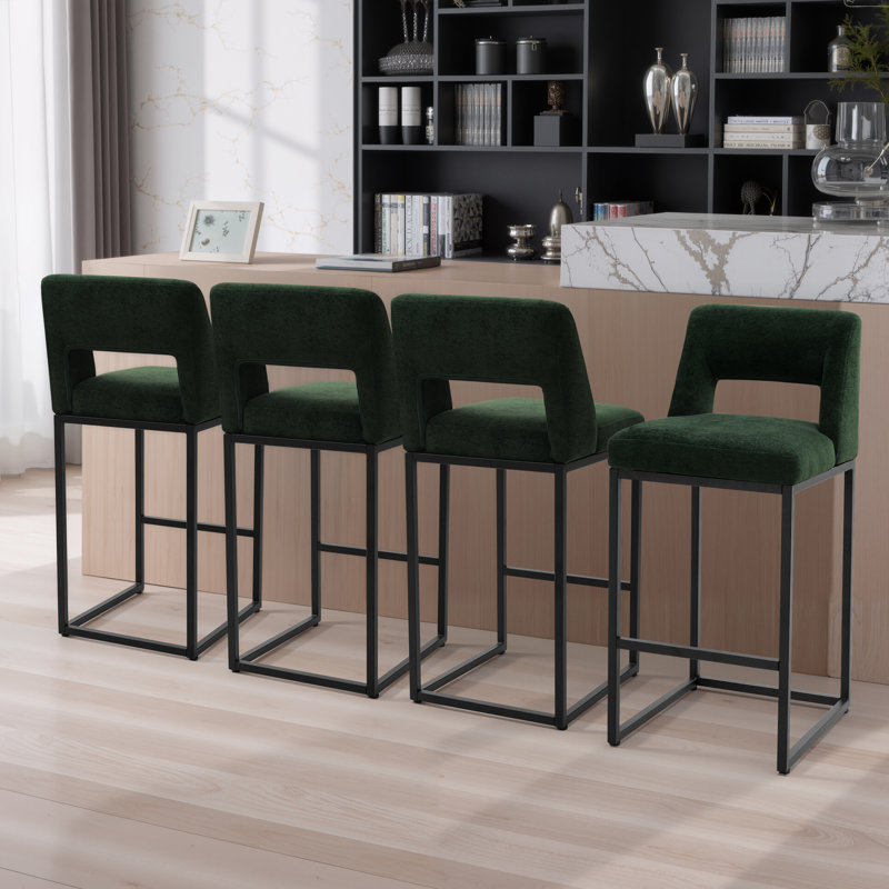 26" Upholstered Counter Barstool With Low Back And Metal Frame Modern Kitchen Island Seating, 4, Green Seat / Black Frame