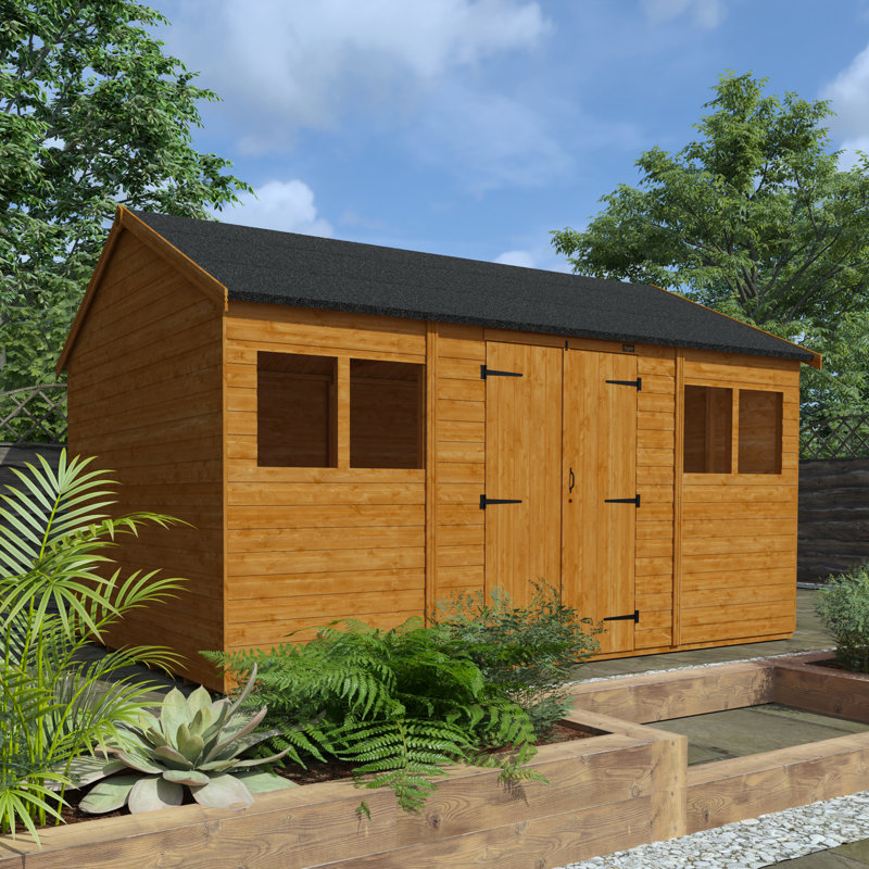 Solid Wood Shiplap Apex Garden Shed, 10ft W x 14ft D x 8.8ft H