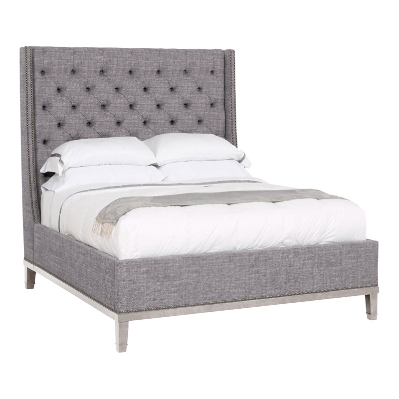 Grand lit à panneau tapissier Michael Weiss, Chenille Crypton® ardoise Nomad, Oui, Gris colombe