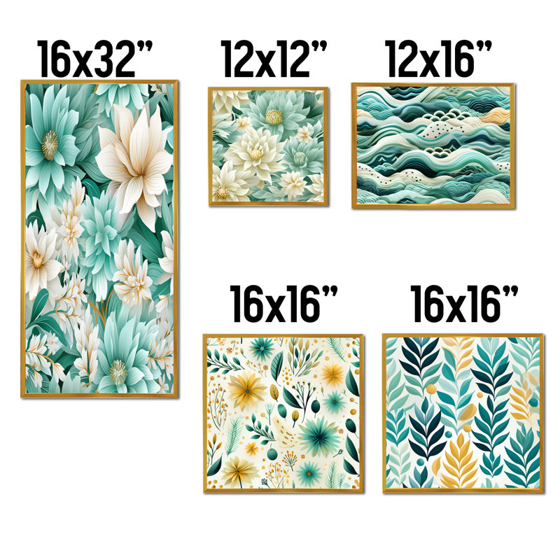 Bohémien, rêve, émeraude, dahlia, motif I, Cadre flottant doré