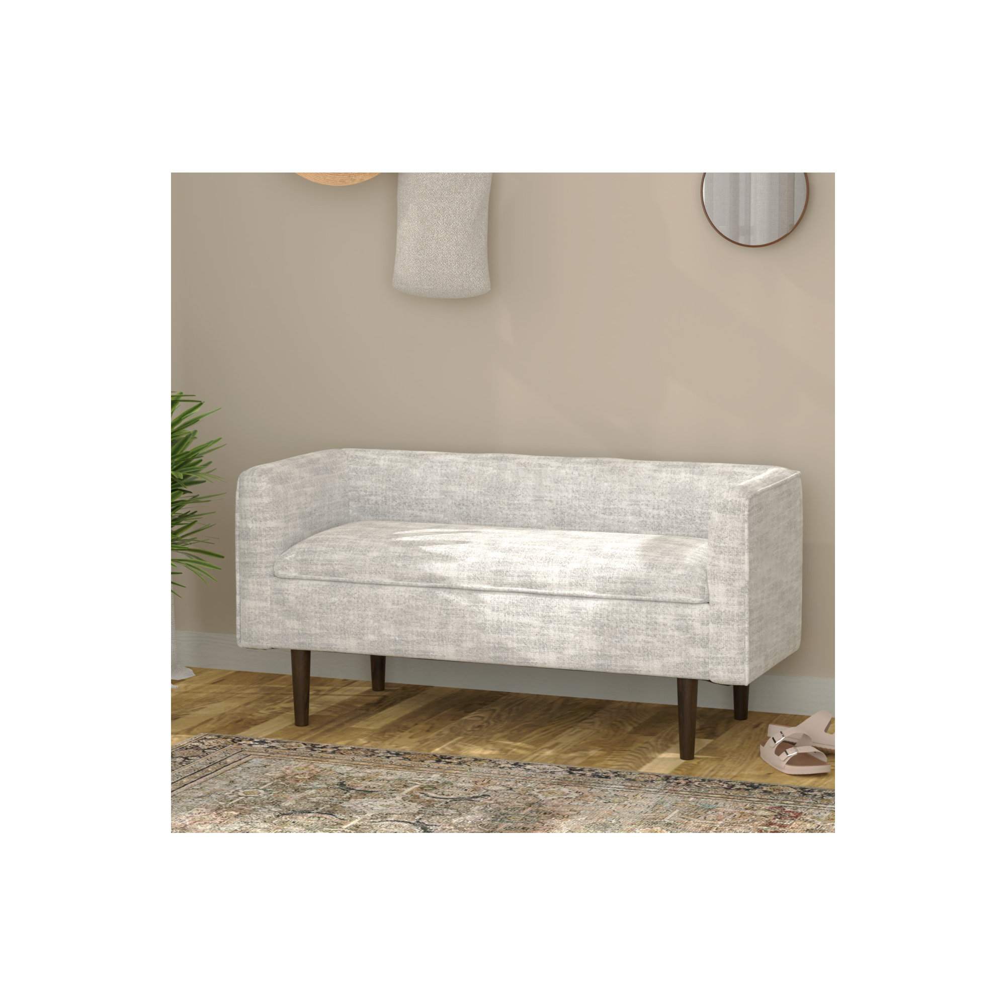 Yasira 52" Wide Storage Ottoman in Cream Chenille Fabric with Hidden Storage