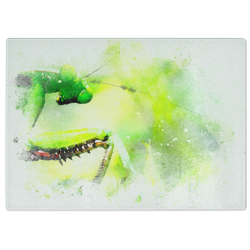 Tempered Glass Peering Praying Mantis Chopping Board, 39 cm W x 28.5 cm L