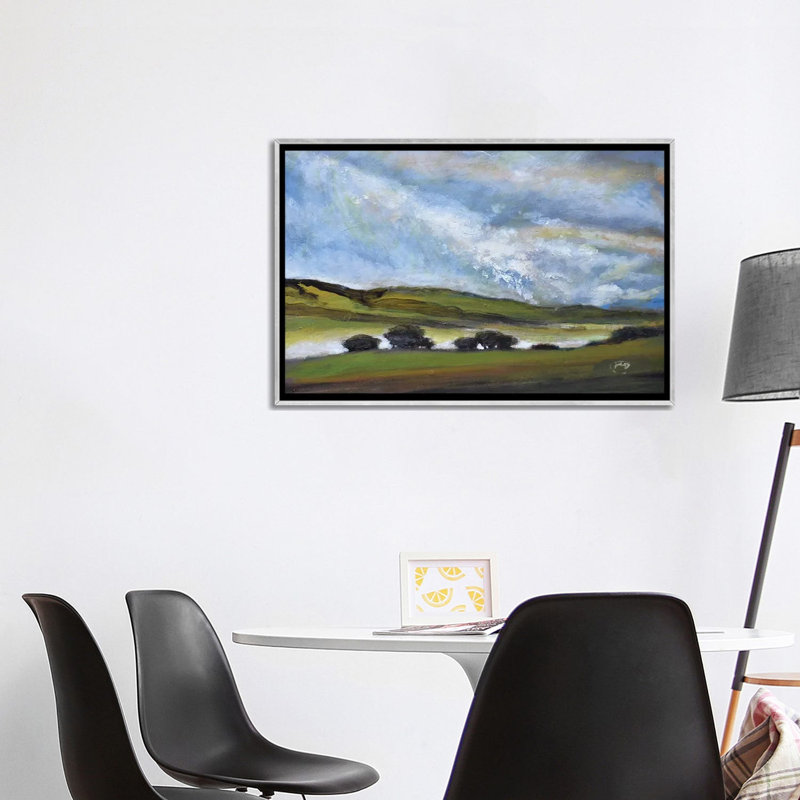« light on green hills » par la-touche decker, reproduction d’art, H 26 po x l 40 po x 1,5 po, Toile avec cadre argenté