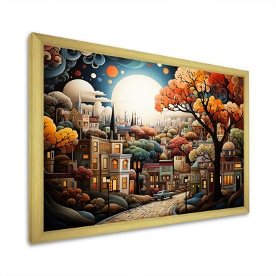 Cozy village in Autumn Moonlit II - Art mural déco ville