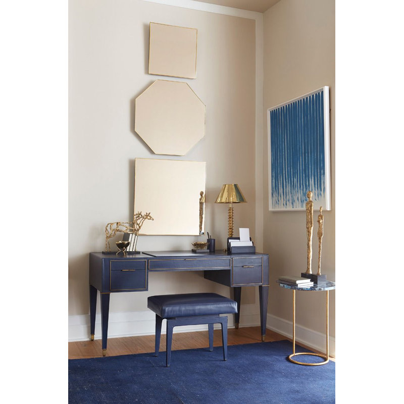 Winston Leather Accent Stool, Navy Blue