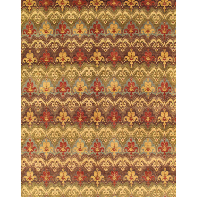 Tapis brun / rouge en laine noué à la main, Rectangle 12 pi x 15 pi