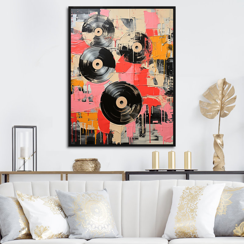 Disque vinyle rose II - Art mural disques vinyle, Toile tendue, H 32 po x l 16 po x P 1 po