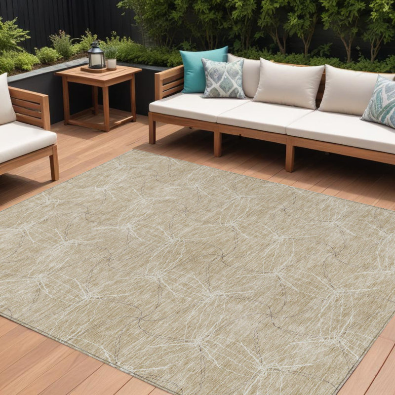 Tapis intérieur / extérieur géométrique lavable beige et ivoire 9 pi x 12 pi
