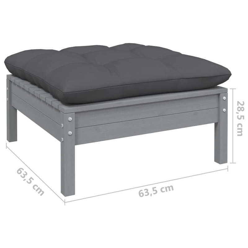  Ensemble de salon de jardin en bois de pin massif gris, tissu (100% polyester), Gris, Gris
