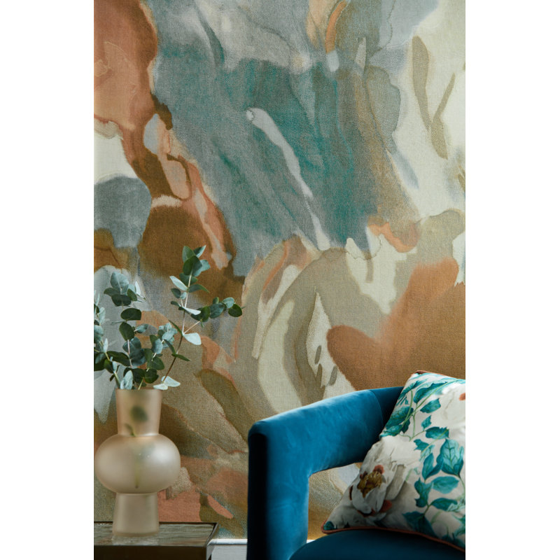 Foresta Wallpaper, Baked Terracotta/Cerulean