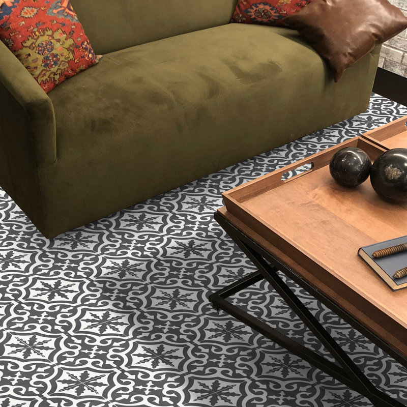 Argana 8" x 8" Cement Patterned Wall & Floor Tile, Black/White