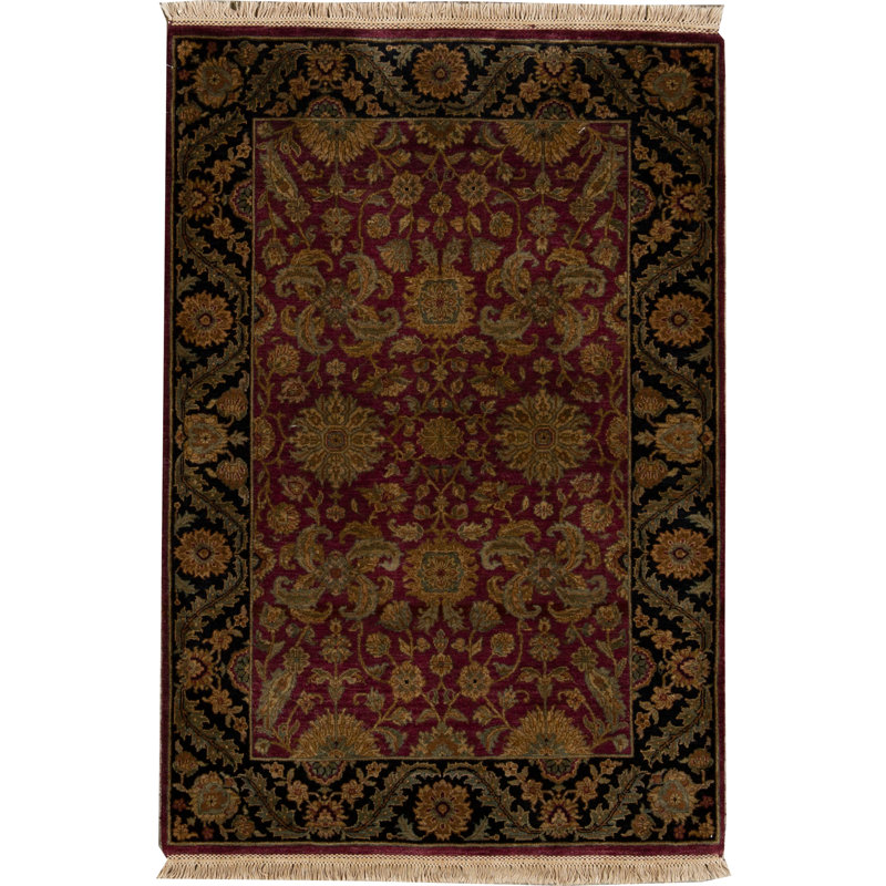 Tapis rouge et noir noué à la main de haute qualité