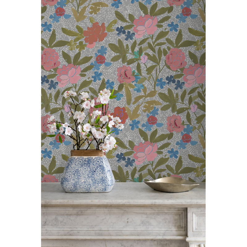 Paule Marrot Floral Wallpaper Double Roll, Gray