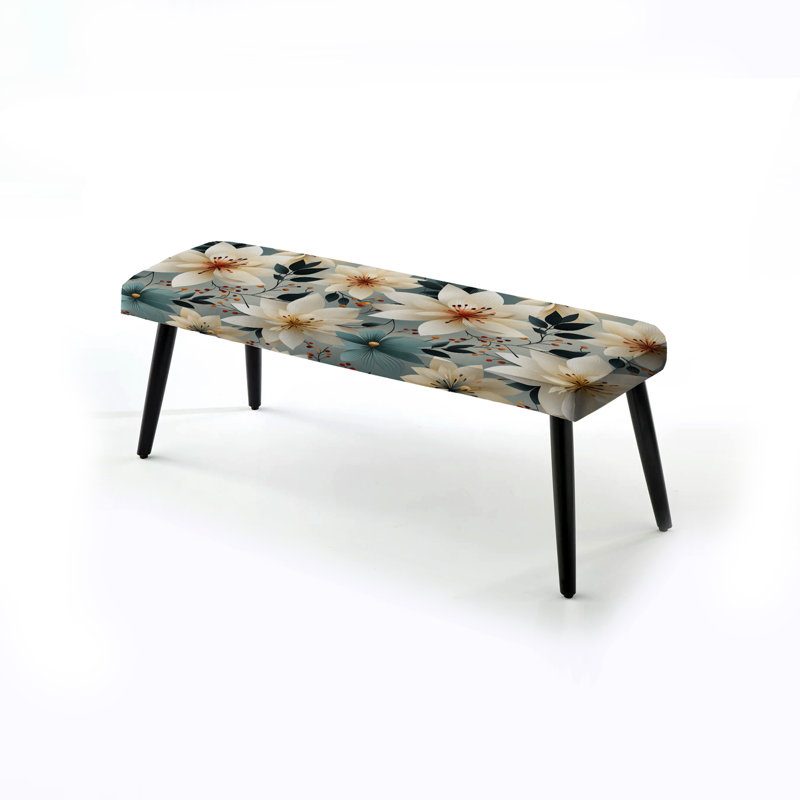 Banc antique rembourré floral ivoire antique