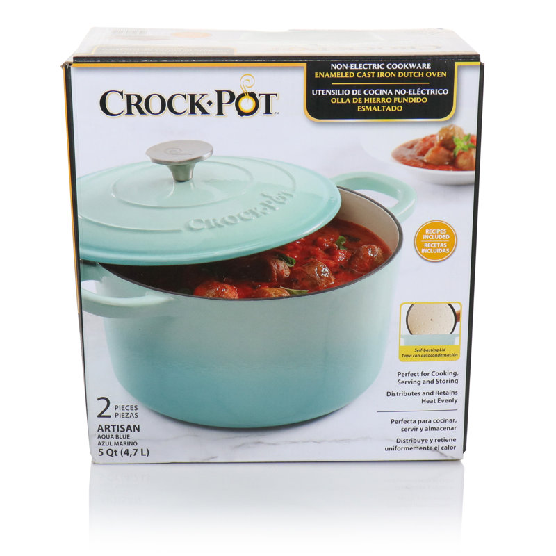 Aqua Blue 5 Quart Enameled Cast Iron Dutch Oven with Stainless Steel Knob