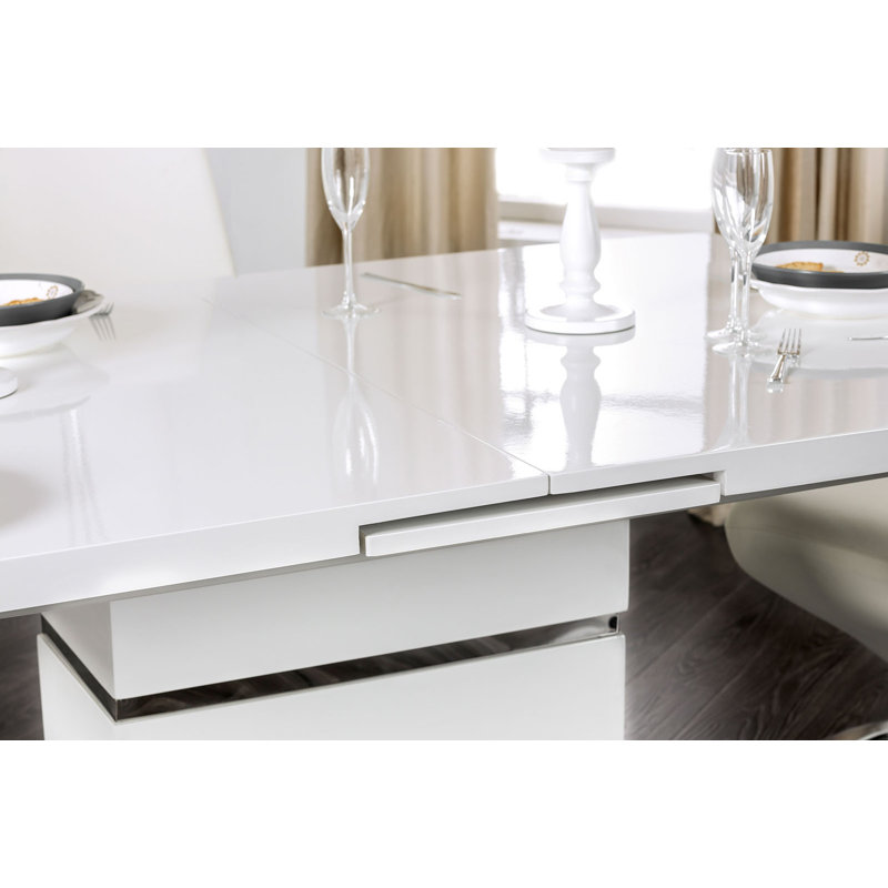 Table de salle à manger contemporaine 78 po, blanc / chrome, White